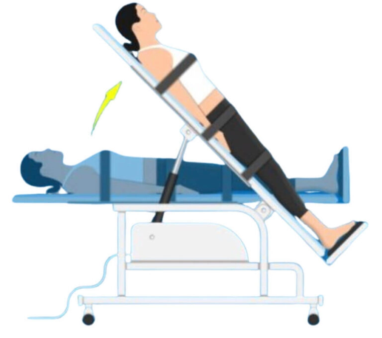 A graphic representation of a stretcher going from flat to 45 degrees