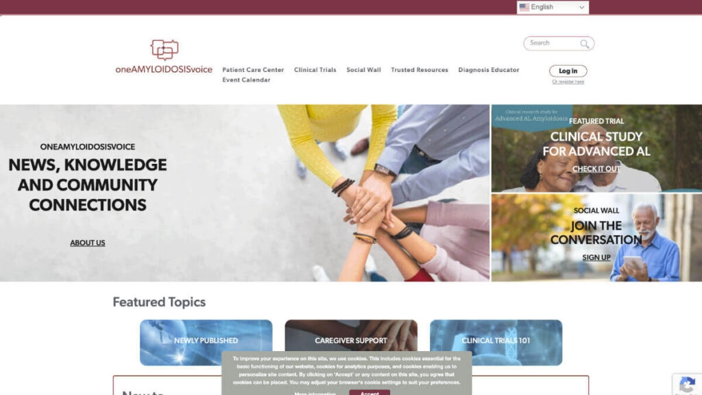 Screenshot of the one amyloidosis voice website
